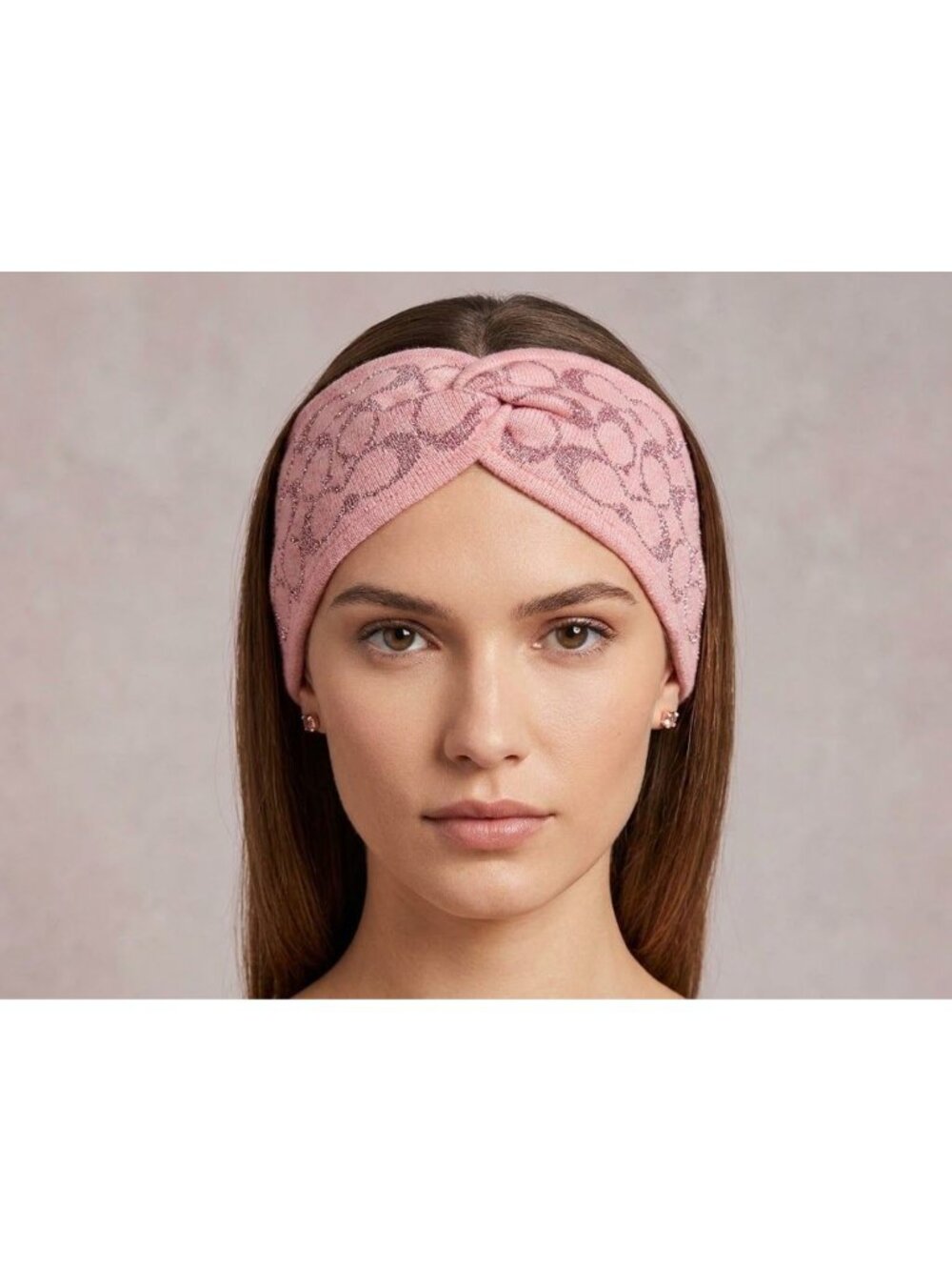 Coach Pink Signature "C" Logo Knit Twisted Winter Headband NWOT Metallic Wool